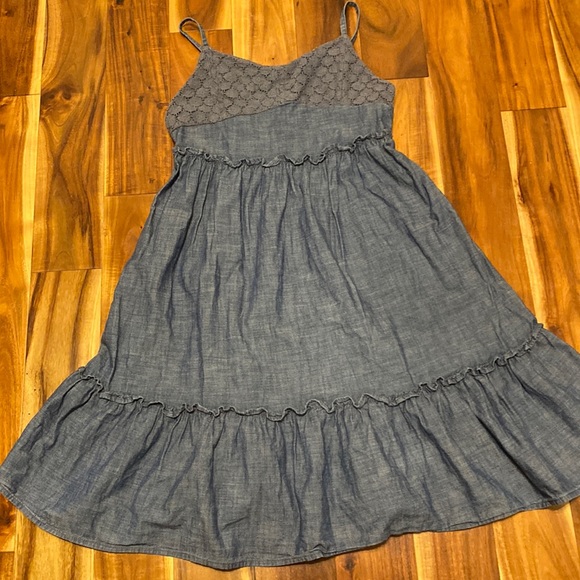 Like NEW Girl’s Size L Cotton Soft Denim Old Navy Maxi Dress- Lace Fitted Bodice - Picture 1 of 6